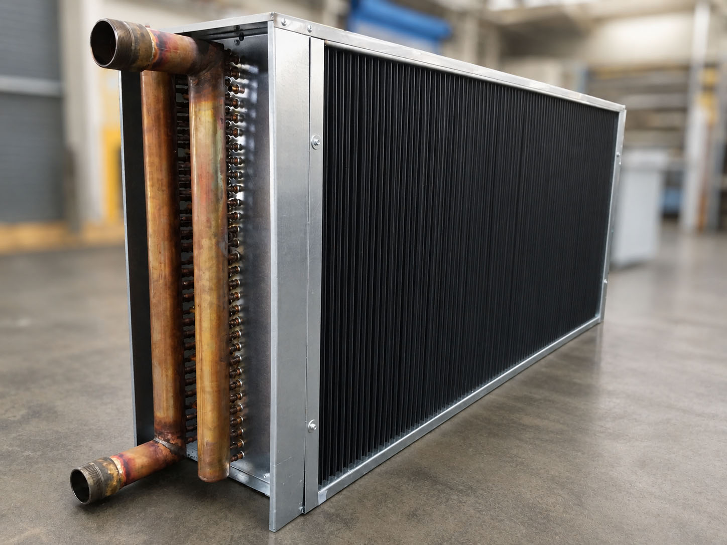 Bespoke chilled water coil with copper return bends and aluminium fins