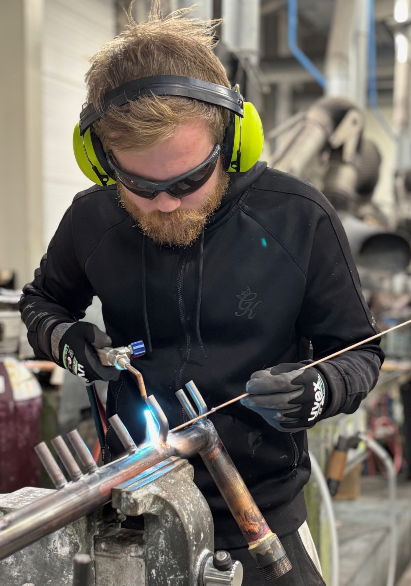Engineer brazing connections on a free cooler coil