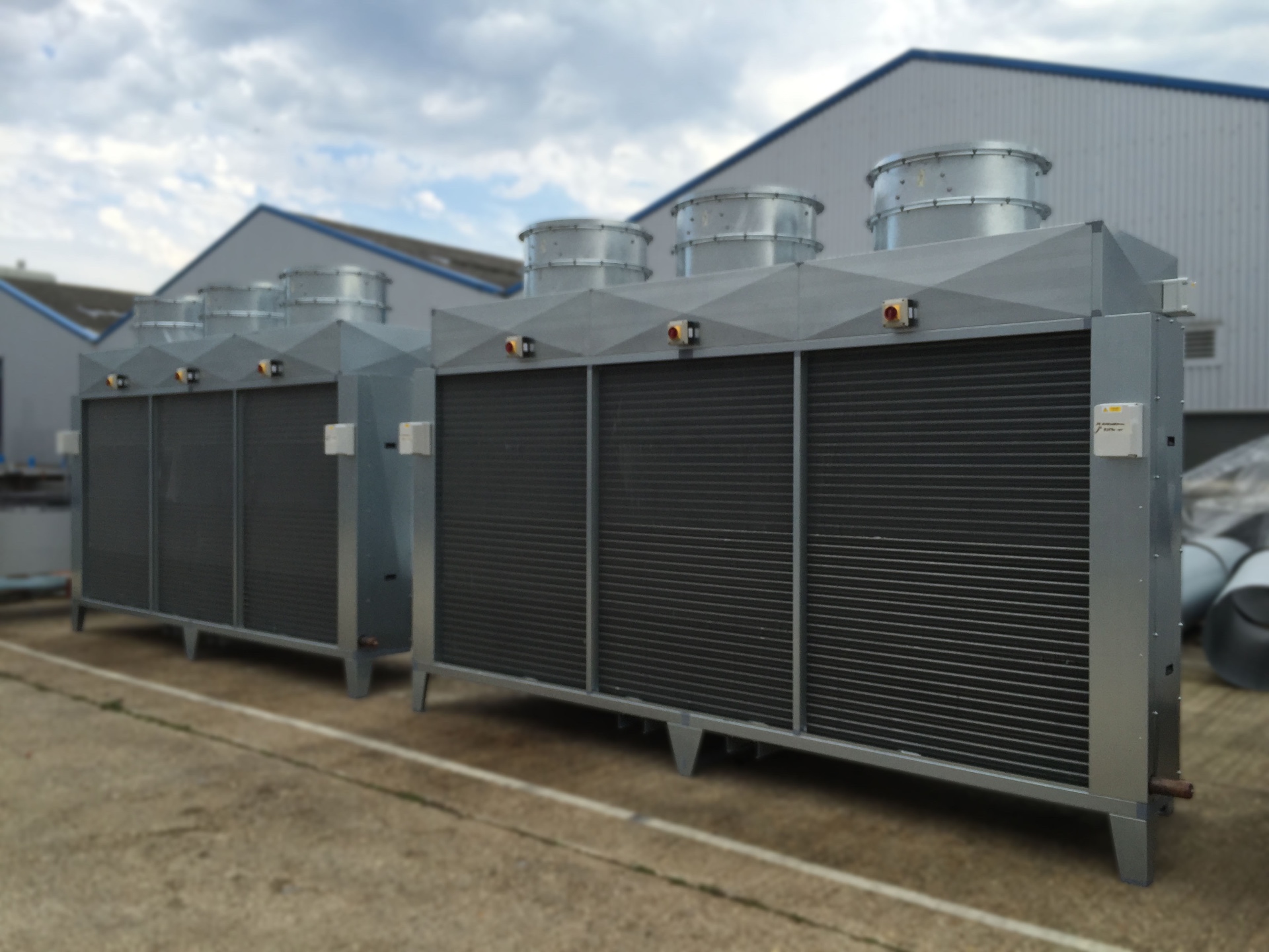 Bespoke floor mounted industrial air coolers with vertical discharge fans, manufactured by HC Coils