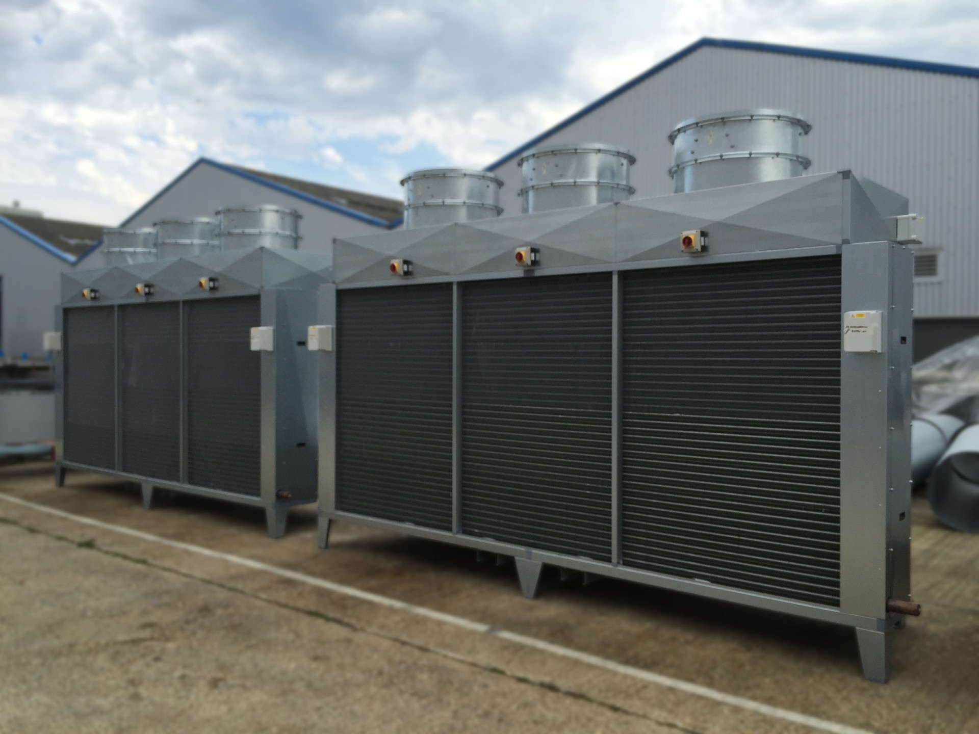 Bespoke floor mounted industrial air coolers with vertical discharge fans, manufactured by HC Coils