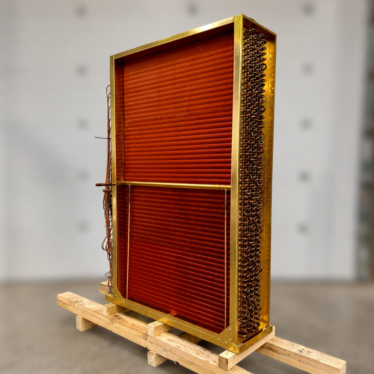 Bespoke HC Coils heat exchanger with brass casing and copper tube block