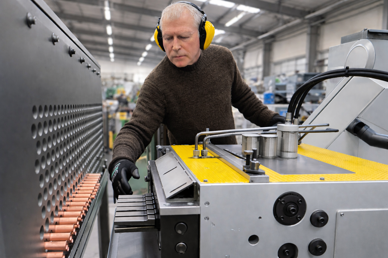 Operator using press brake for sheet metal forming