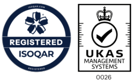 ISOQAR registered and UKAS Management Systems accreditation logos — ISO 9001 certified