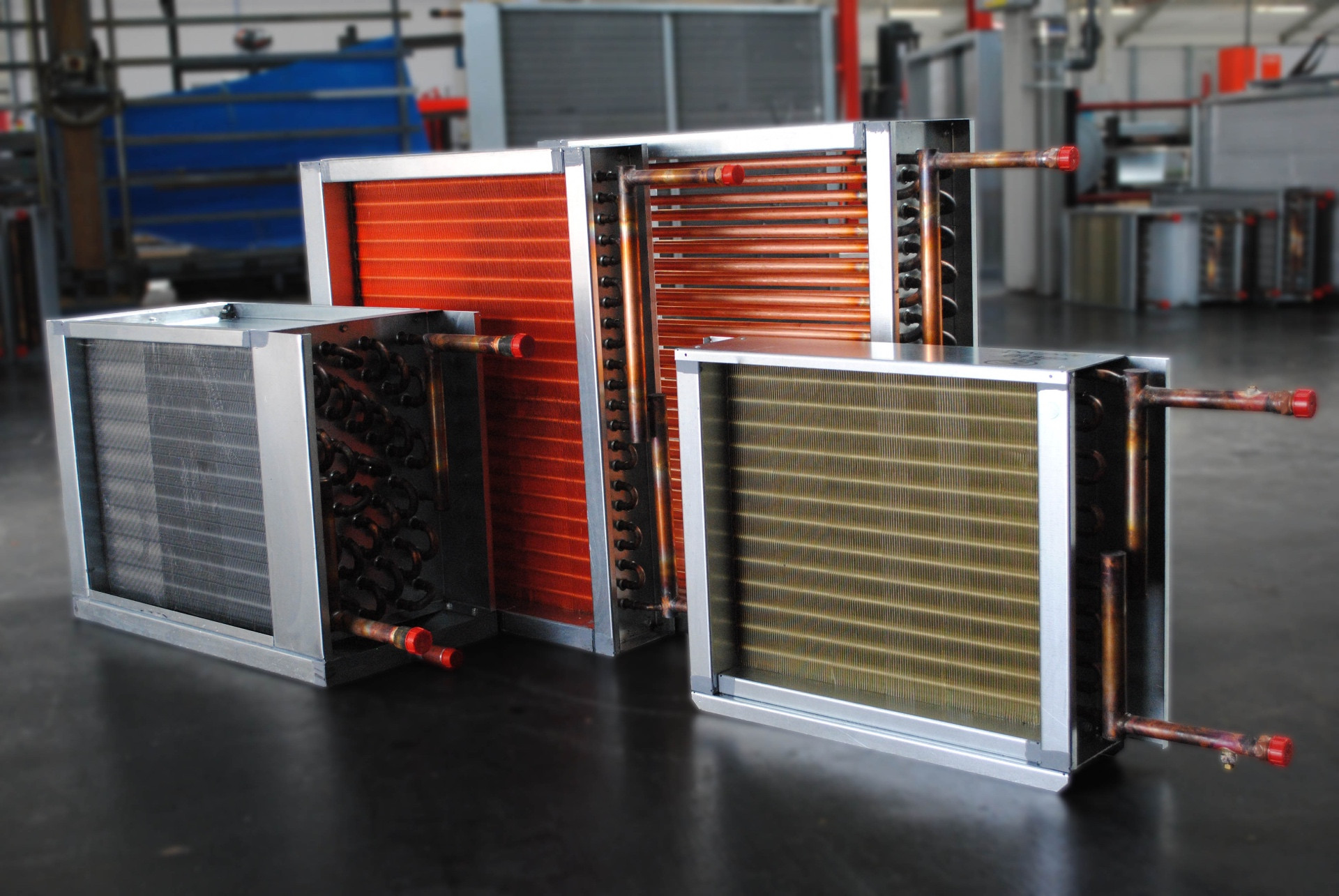 Range of bespoke heat exchange coils with copper tubes and varied fin finishes