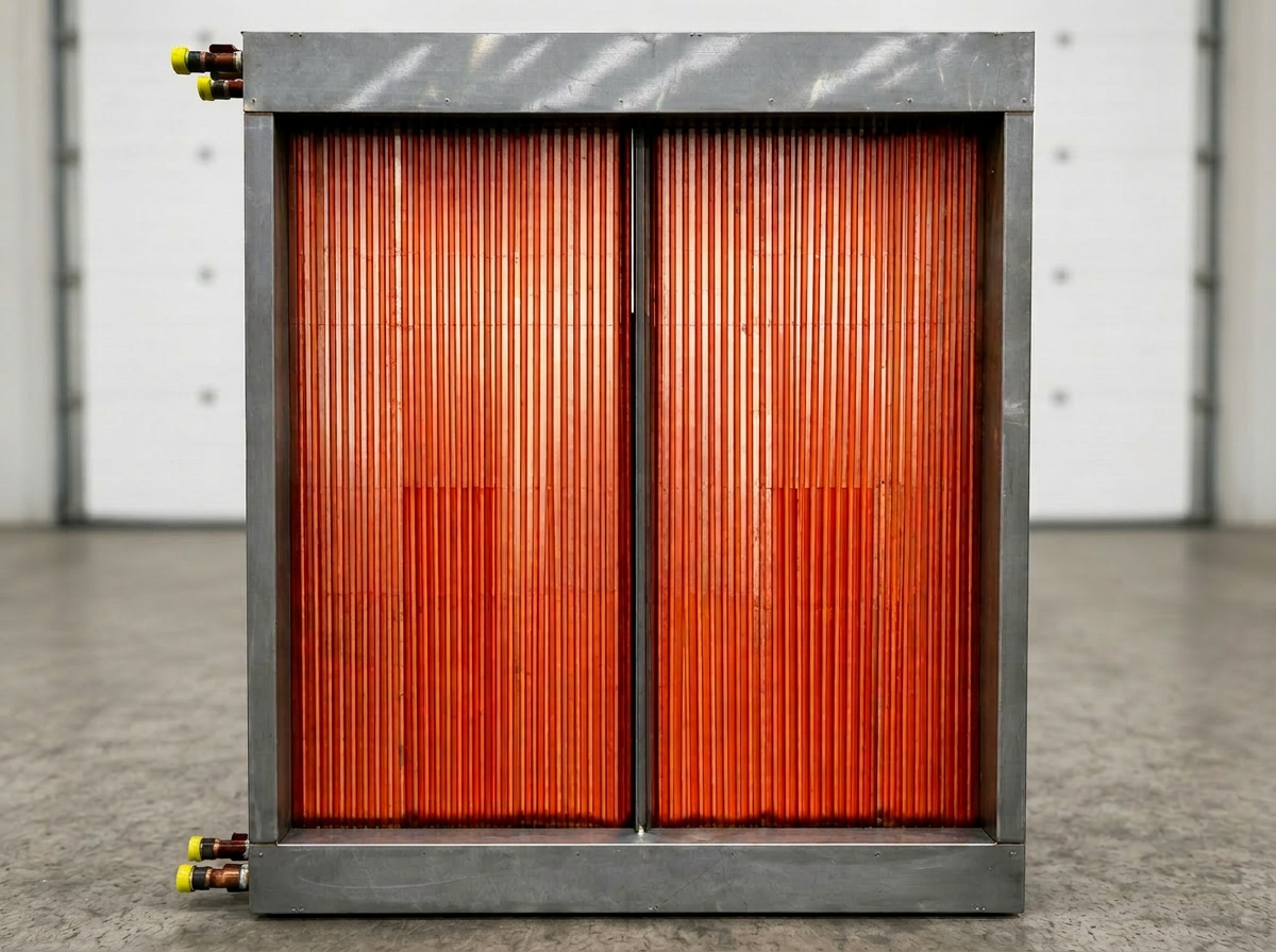 Large bespoke steam coil with copper tubes and stainless steel casing